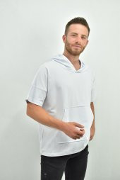 ZİDAN 333 KAPŞONLU DÜŞÜK KOL KANGURU CEP OVERSIZE T-SHIRT - 4