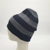 Beyaz Çizgili Lacivert Renk Erkek Bere - 11