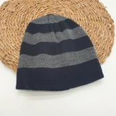 Beyaz Çizgili Lacivert Renk Erkek Bere - 10