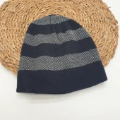 Beyaz Çizgili Lacivert Renk Erkek Bere - 8