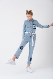 Mavi Kız Çocuk Denim Jean Kot Tulum 9-14 Yaş T1899 - 3