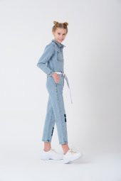 Mavi Kız Çocuk Denim Jean Kot Tulum 9-14 Yaş T1899 - 4