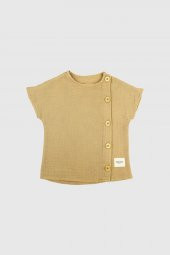 Müslin Yandan Düğmeli Üst Kumsal Beji - 1