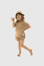 Müslin Yandan Düğmeli Üst Kumsal Beji - 2