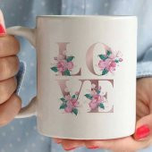 Çiçekli Love Kupa Bardak - 1