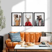 3lü Poster Çerçeve- Ayılar ve Geyik - 1