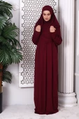 Tek Parça Pratik Başörtülü Robalı Namaz Elbisesi 8015 Bordo - 4