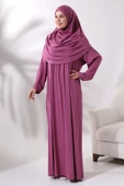 Tek Parça Pratik Başörtülü Robalı Namaz Elbisesi 8015 Pembe - 3