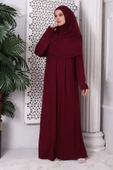 Tek Parça Pratik Başörtülü Robalı Namaz Elbisesi 8015 Bordo - 2