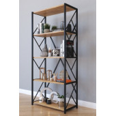 5 Raflı Metal Kitaplık Modern Kitaplık Ofis Rafı Çok Amaçlı Metal Raf - Meşe - 2