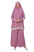 İki Parça Fistolu Pratik Alt Üst Namaz Elbisesi 8018 Pembe - 7