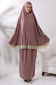 İki Parça Fistolu Pratik Alt Üst Namaz Elbisesi 8018 Pembe - 8