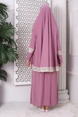 İki Parça Fistolu Pratik Alt Üst Namaz Elbisesi 8018 Pembe - 6