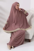 İki Parça Fistolu Pratik Alt Üst Namaz Elbisesi 8018 Pembe - 12