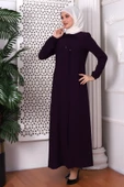 Düz Mürdüm Boyundan Bağcıklı Ferace 9229-22 thumbnail 3