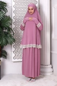 İki Parça Fistolu Pratik Alt Üst Namaz Elbisesi 8018 Pembe - 4
