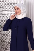 Düz İndigo Boynundan Bağcıklı Ferace 9229-22 - 6