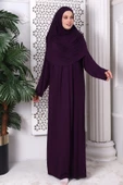 Tek Parça Pratik Başörtülü Robalı Namaz Elbisesi 8015 Mürdüm - 1