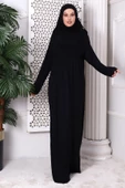 Tek Parça Pratik Başörtülü Robalı Namaz Elbisesi 8015 Siyah - 1