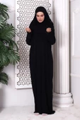 Tek Parça Pratik Başörtülü Robalı Namaz Elbisesi 8015 Siyah - 3