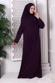 Tek Parça Pratik Başörtülü Robalı Namaz Elbisesi 8015 Mürdüm - 2