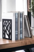 Ağaç Desenli Metal Kitap Desteği - Kitap Tutucu - Ev ve Ofis Dekoratif Aksesuar( 2 Li Set) Siyah - 2
