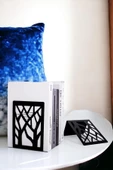 Ağaç Desenli Metal Kitap Desteği - Kitap Tutucu - Ev ve Ofis Dekoratif Aksesuar( 2 Li Set) Siyah - 5