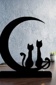 RİSİNGMABER Dekoratif Hilal Kedi Manzara Tasarımlı Metal Mumluk Şamdan - 1
