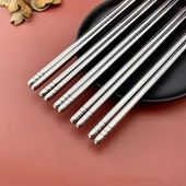 Metal Chopstick 10 Çift Paslanmaz Çelik Çin Çubuğu Yemek Çubukları 10 Çift - 3