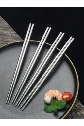 Metal Chopstick 5 Çift  Paslanmaz Çelik Çin Çubuğu Yemek Çubukları 5 Çift - 5