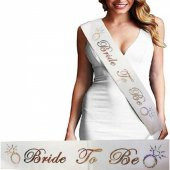 Bride To Be Saten Kuşak Beyaz Üzeri Hologramlı Metalize Rose Yazılı 160x9.5 cm - 1