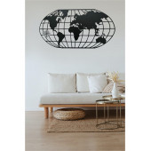 RİSİNGMABER Dekoratif Metal Siyah Elips Dünya Haritası Duvar Tablosu 100x50 - 1