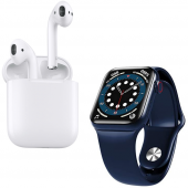 Airpods Seri 2 Anc Özellikli Bluetooth Kablosuz Kulaklık HW12 Full Ekran Smartwatch Mavi Akıllı Saat - 1