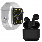 Pro 5 Siyah Bluetooth Kulaklık HW18 Smartwatch Gri Silikon Ve Hasır Kordonlu Akıllı Saat - 1