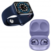 2 Li Premium Set HW12 Full Ekran Akıllı Saat Samsung Galaxy Buds Pro Mor Kablosuz Bluetooth Kulaklık - 1