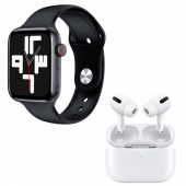 HW22 Plus Siyah Akıllı Saat Airpods Pro Anc Özellikli Bluetooth Kulaklık - 1