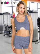 Melanj Tül Detaylı Sırtı Çapraz Askılı Spor Şortlu Büstiyer Takım thumbnail 5