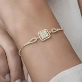 Zirkon Süslemeli Baget Taşlı Altın Kaplama 925 Gümüş Kadın Bileklik - 2