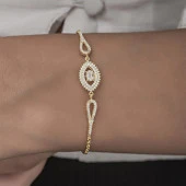 Altın Kaplama Elips Model 925 Gümüş Kadın Bileklik - 2