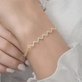 Zikzak Desenli Altın Kaplama Taşlı 925 Gümüş Kadın Bileklik - 3