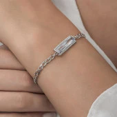 Beyaz Zirkon Baget Taşlı Rodyum Kaplama 925 Gümüş Kadın Bileklik - 1