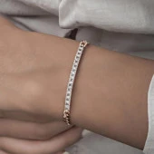 Sıra Baget Taşlı Gurmet Zincirli Rose Kaplama 925 Gümüş Kadın Bileklik - 5