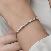 Sıra Baget Taşlı Gurmet Zincirli Rose Kaplama 925 Gümüş Kadın Bileklik - 6