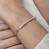 Sıra Baget Taşlı Gurmet Zincirli Rose Kaplama 925 Gümüş Kadın Bileklik - 7