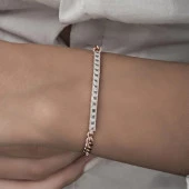 Sıra Baget Taşlı Gurmet Zincirli Rose Kaplama 925 Gümüş Kadın Bileklik - 8