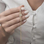 Zirkon Kare Baget Taşlı Altın Kaplama 925 Gümüş Kadın Bileklik - 8