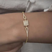 Zirkon Kare Baget Taşlı Altın Kaplama 925 Gümüş Kadın Bileklik - 9