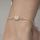 Zirkon Kare Baget Taşlı Altın Kaplama 925 Gümüş Kadın Bileklik - 10