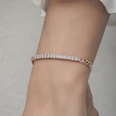 Sıra Baget Taşlı Gurmet Zincirli Rose Kaplama 925 Gümüş Kadın Bileklik - 11