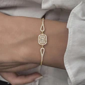 Zirkon Süslemeli Baget Taşlı Altın Kaplama 925 Gümüş Kadın Bileklik - 4